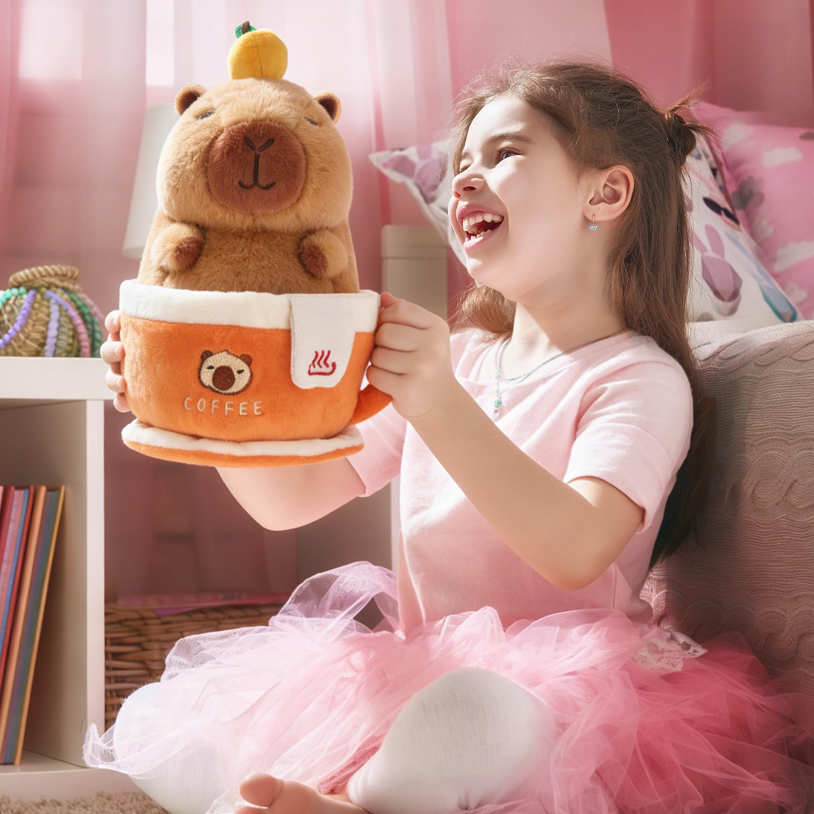 GTNCE Plüschtier Capybara Kuscheltier Groß 28 cm 2 in 1 mit Kaffeetasse Stofftier Capybara Geschenke Spielzeug Mädchen Junge Kinder Kawaii Plüschtier Wasserschwein Kuscheltier Abnehmbare Weihnachten