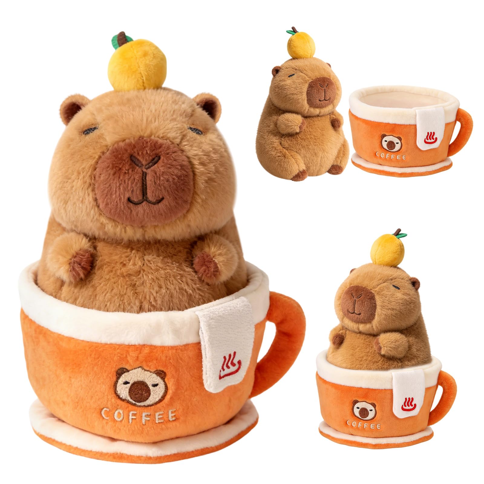 GTNCE Plüschtier Capybara Kuscheltier Groß 28 cm 2 in 1 mit Kaffeetasse Stofftier Capybara Geschenke Spielzeug Mädchen Junge Kinder Kawaii Plüschtier Wasserschwein Kuscheltier Abnehmbare Weihnachten