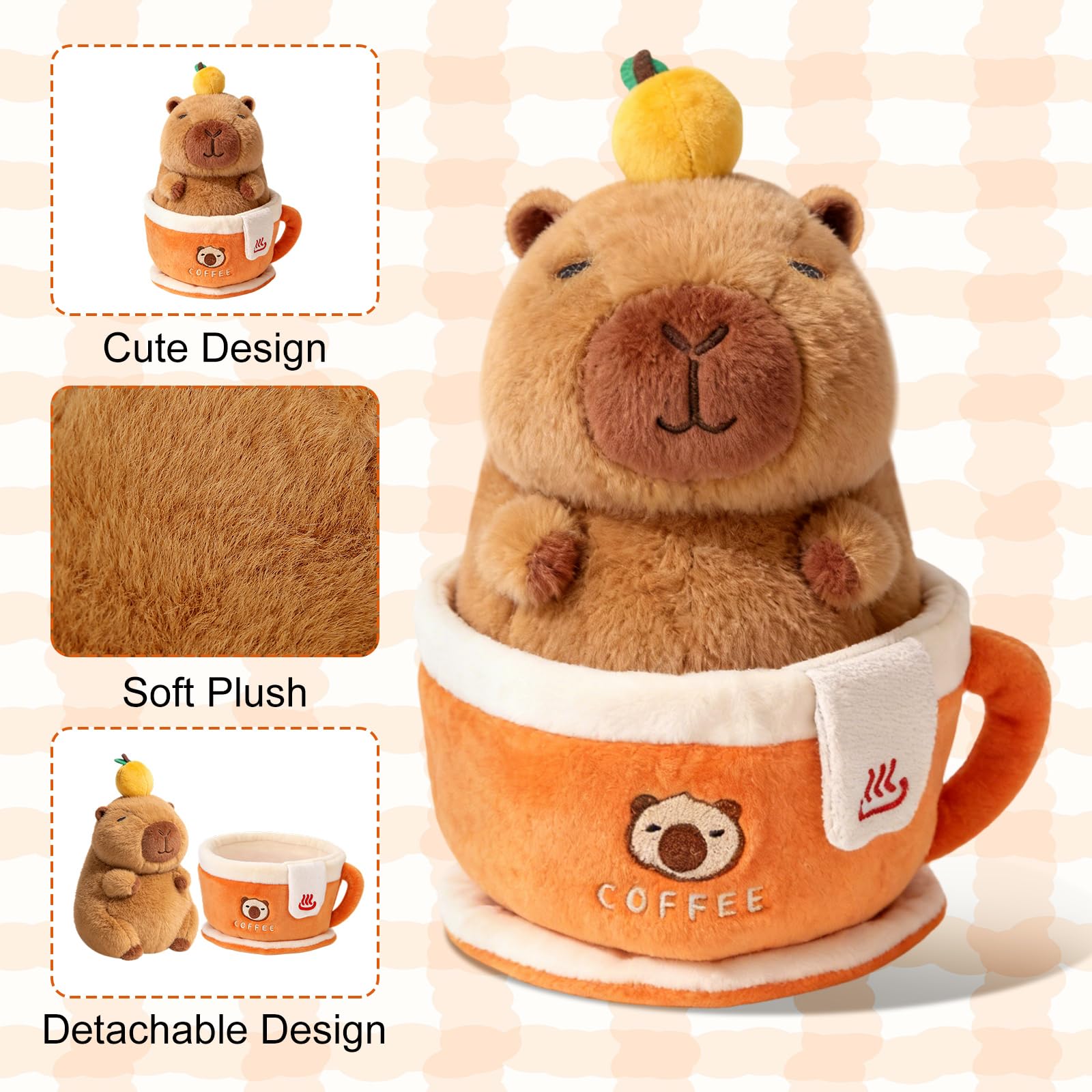 GTNCE Plüschtier Capybara Kuscheltier Groß 28 cm 2 in 1 mit Kaffeetasse Stofftier Capybara Geschenke Spielzeug Mädchen Junge Kinder Kawaii Plüschtier Wasserschwein Kuscheltier Abnehmbare Weihnachten
