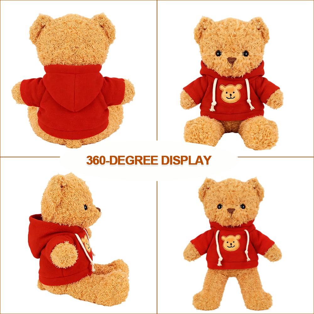 ZesGlyxyr Teddybär Khaki 30cm, Stofftier Teddy, Kuscheltier Bär aus Plüsch, zum Kuscheln und Spielen für Babys & Kinder, Soft Cuddly Friends (Roter Kapuzenpullover)