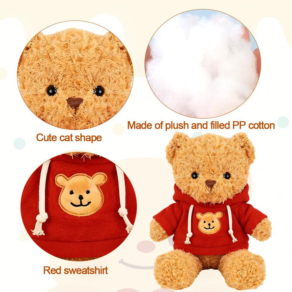 ZesGlyxyr Teddybär Khaki 30cm, Stofftier Teddy, Kuscheltier Bär aus Plüsch, zum Kuscheln und Spielen für Babys & Kinder, Soft Cuddly Friends (Roter Kapuzenpullover)