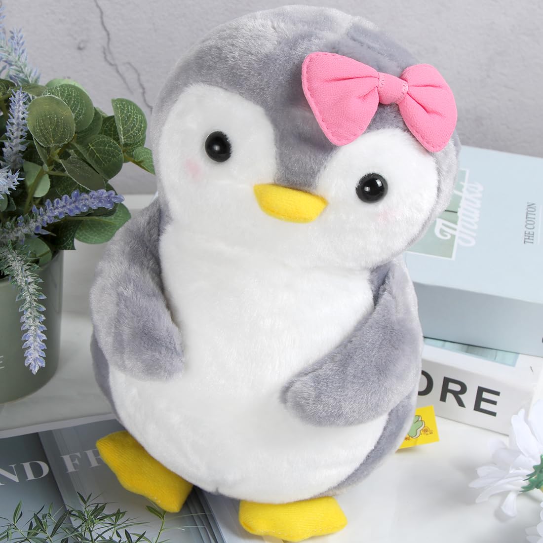 Wishstar Kuscheltier Pinguin Plüschtier für Mädchen, Stofftier Schmusetier zum Kuscheln & Spielen, Plüschtier Pinguin Geschenk, Pudgy Penguins Plush Für Mädchen(Pinguin mit Schleife,25 cm)