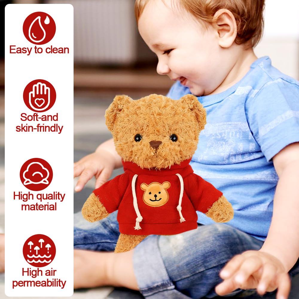 ZesGlyxyr Teddybär Khaki 30cm, Stofftier Teddy, Kuscheltier Bär aus Plüsch, zum Kuscheln und Spielen für Babys & Kinder, Soft Cuddly Friends (Roter Kapuzenpullover)