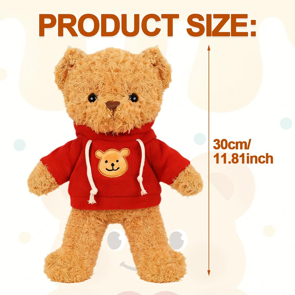 ZesGlyxyr Teddybär Khaki 30cm, Stofftier Teddy, Kuscheltier Bär aus Plüsch, zum Kuscheln und Spielen für Babys & Kinder, Soft Cuddly Friends (Roter Kapuzenpullover)