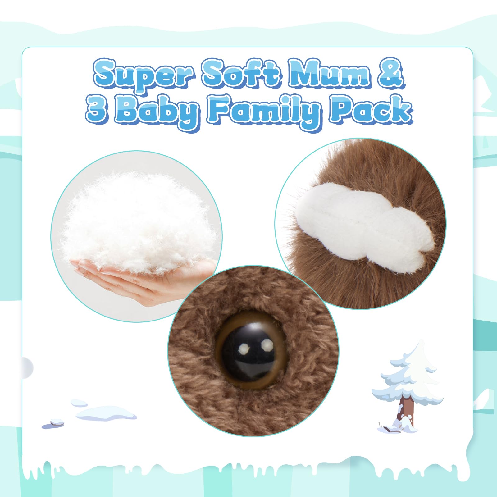 MorisMos 4 stücke Mammut Plüschtier Stofftier XXL, 55cm groß Elefant Kuscheltier XXL mit 3 Babys im Bauch, weich Plüschelefant Geburtstag Weihnachten Geschenk für Baby Kinder