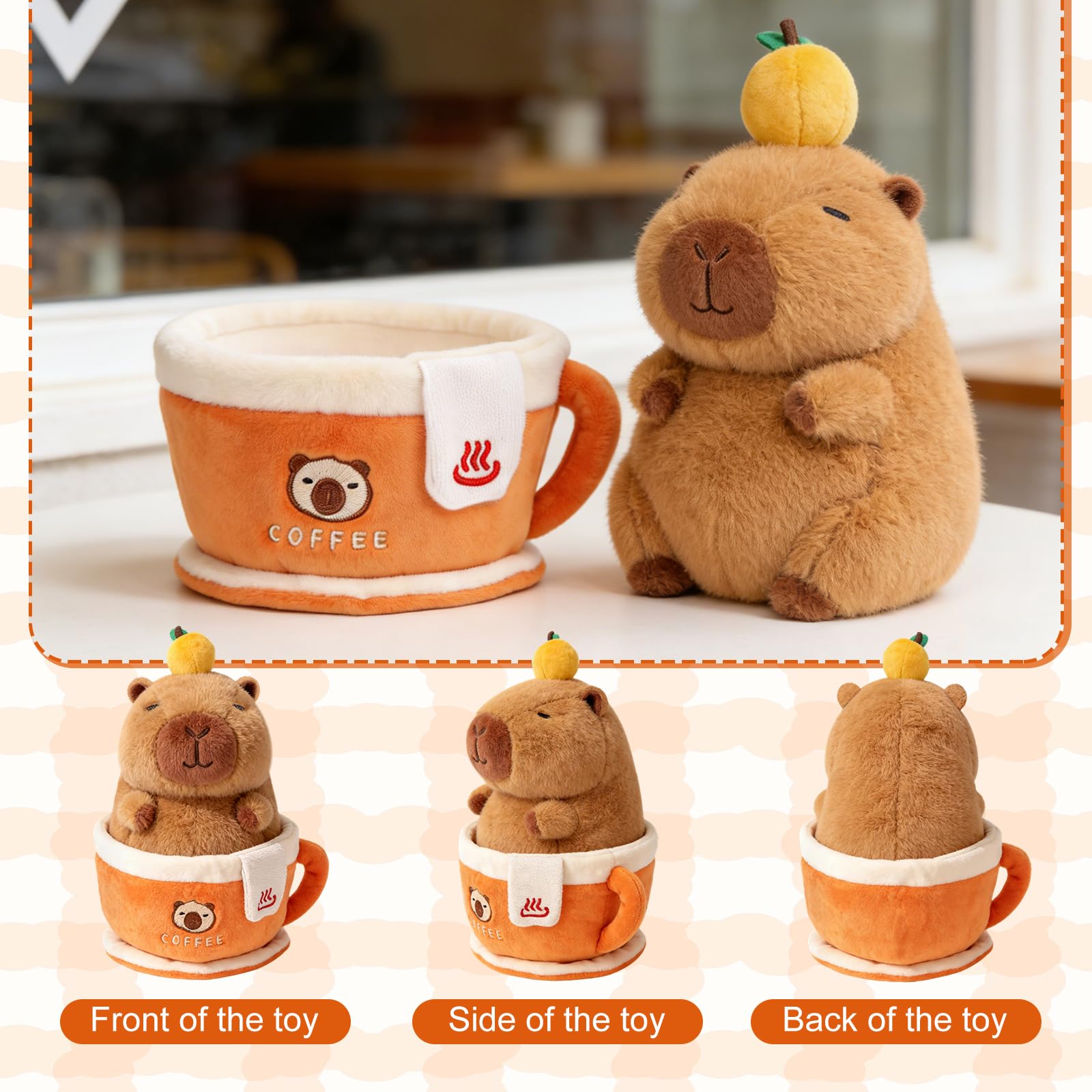 GTNCE Plüschtier Capybara Kuscheltier Groß 28 cm 2 in 1 mit Kaffeetasse Stofftier Capybara Geschenke Spielzeug Mädchen Junge Kinder Kawaii Plüschtier Wasserschwein Kuscheltier Abnehmbare Weihnachten