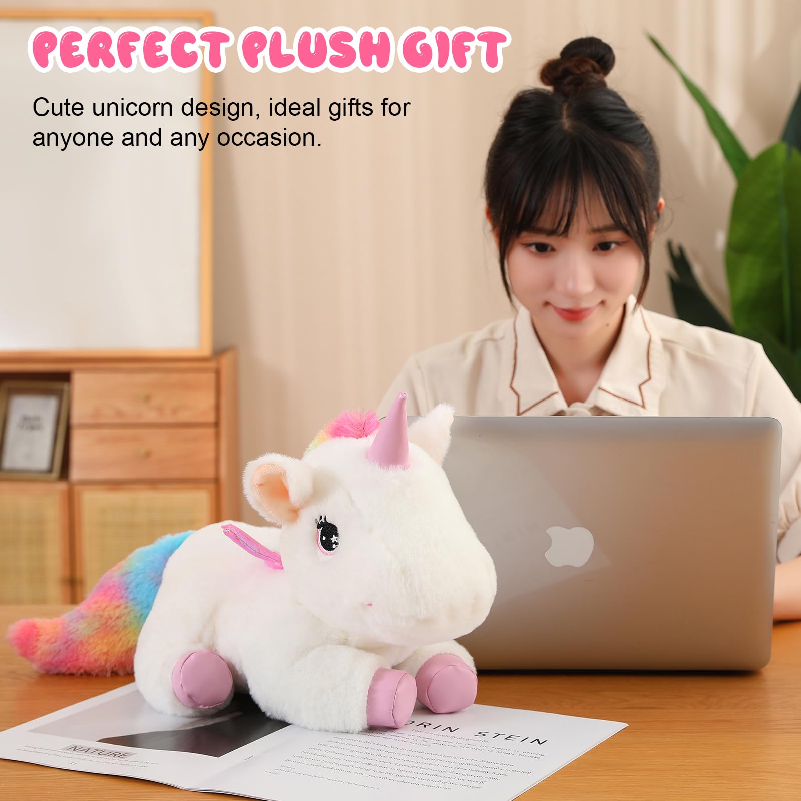 SQEQE Niedliche Einhorn Stofftiere mit 4 Baby Einhorn Plüschtiere in ihrem Bauch, Regenbogen Fliegendes Plüschkissen Spielzeug mit Flügeln, Valentinstag Geburtstagsgeschenke für Jungen Mädchen