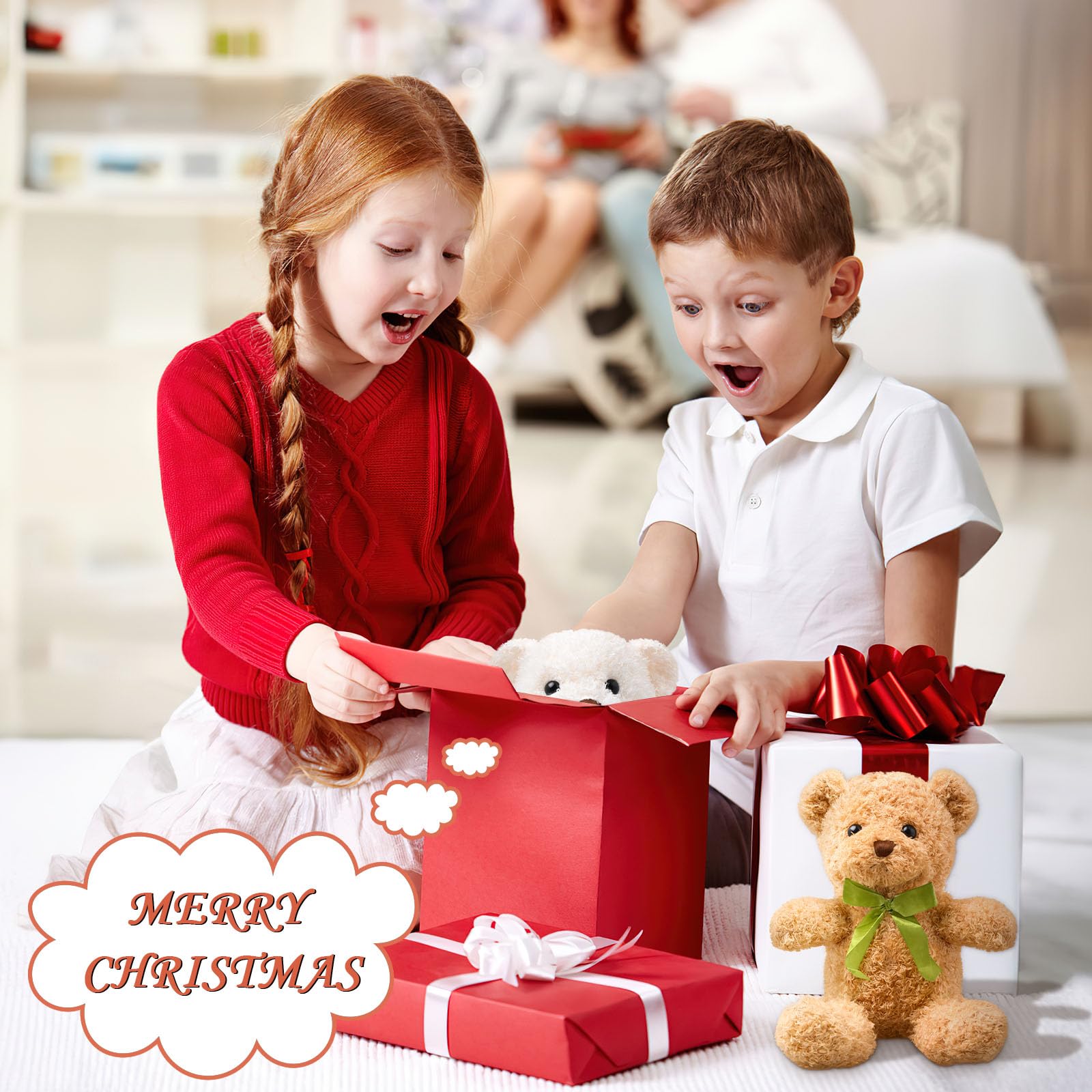 LYCN 15 Pack Kleine Teddybären, 25 cm Plüschbär Spielzeug, Niedliche Weiche Bären Stofftiere mit Schleifen für Abschlussfeier, Geburtstag, Hochzeit, Weiß, Braun (25cm)