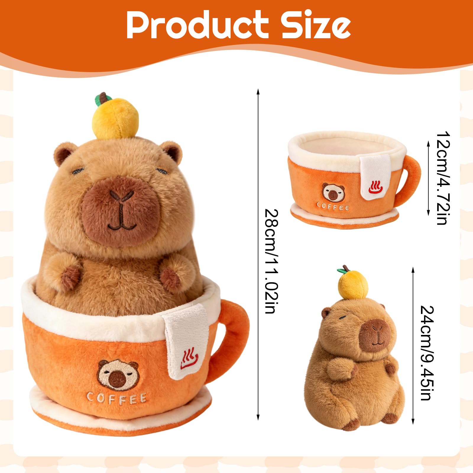 GTNCE Plüschtier Capybara Kuscheltier Groß 28 cm 2 in 1 mit Kaffeetasse Stofftier Capybara Geschenke Spielzeug Mädchen Junge Kinder Kawaii Plüschtier Wasserschwein Kuscheltier Abnehmbare Weihnachten