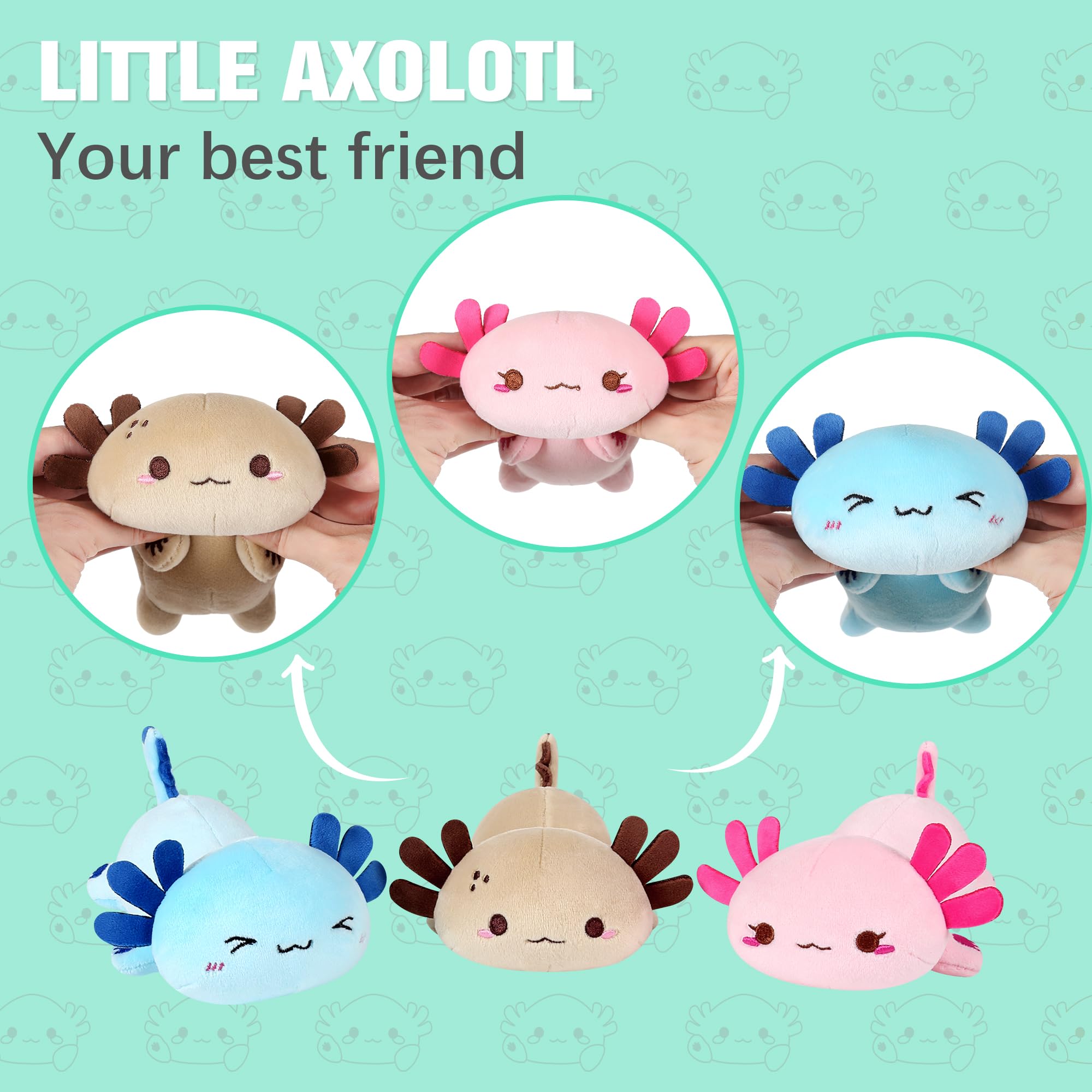 shownicer Plüschtier Axolotl Kuscheltier Stofftier Kawaii Plüsch, Mama & 3 Babys Plüschkissen Spielzeug, Kissen Puppe, Wurfkissen Schmusetier Geschenk für Kinder Mädchen Jungen