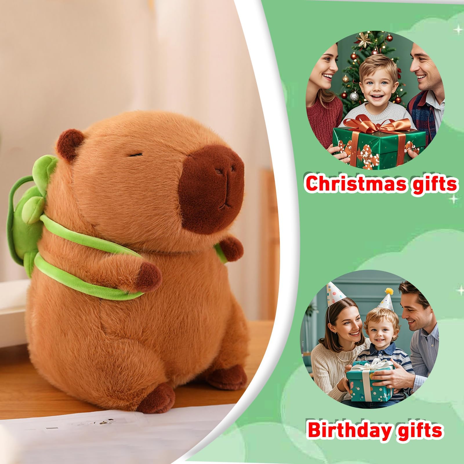SHUOHONG Niedlichen Capybara Plushies, Wasserschwein Plüschtier mit Schildkrötenrucksack, Simulation Tier Capybara Puppen, Süße Kuscheltiere, für Home Deko Kinder Geschenk