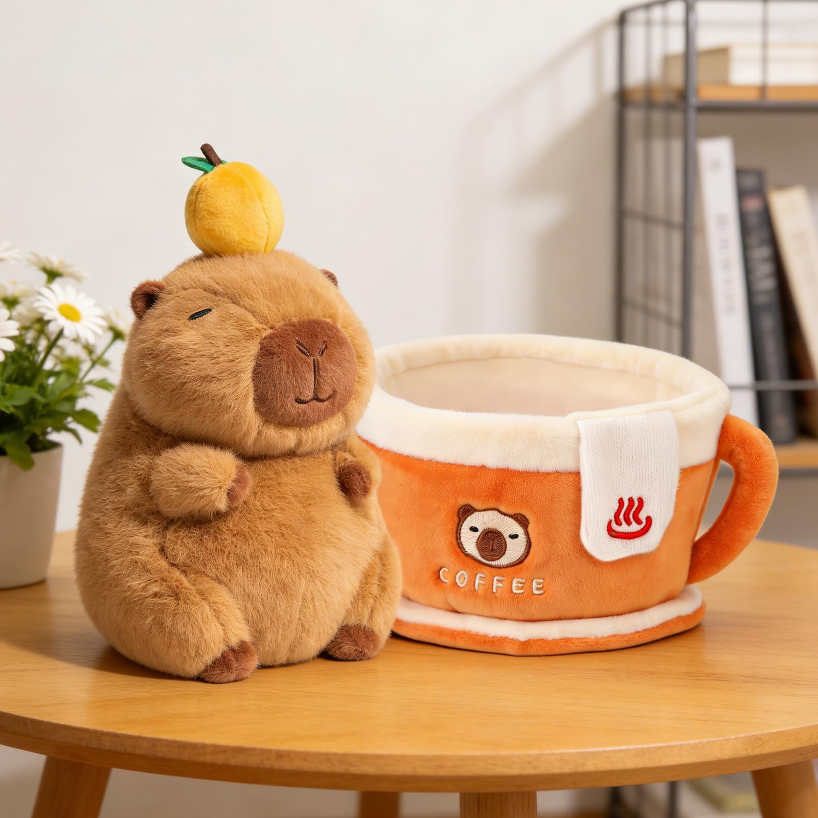 GTNCE Plüschtier Capybara Kuscheltier Groß 28 cm 2 in 1 mit Kaffeetasse Stofftier Capybara Geschenke Spielzeug Mädchen Junge Kinder Kawaii Plüschtier Wasserschwein Kuscheltier Abnehmbare Weihnachten