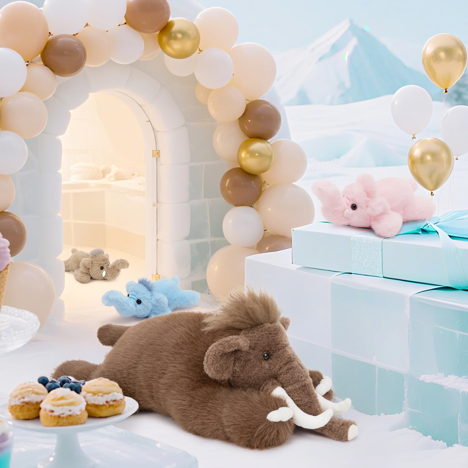 MorisMos 4 stücke Mammut Plüschtier Stofftier XXL, 55cm groß Elefant Kuscheltier XXL mit 3 Babys im Bauch, weich Plüschelefant Geburtstag Weihnachten Geschenk für Baby Kinder