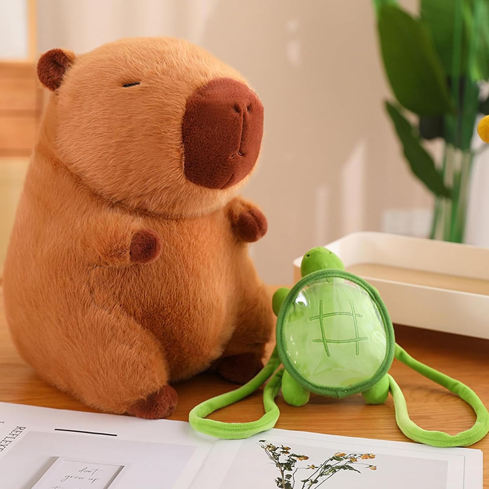 SHUOHONG Niedlichen Capybara Plushies, Wasserschwein Plüschtier mit Schildkrötenrucksack, Simulation Tier Capybara Puppen, Süße Kuscheltiere, für Home Deko Kinder Geschenk