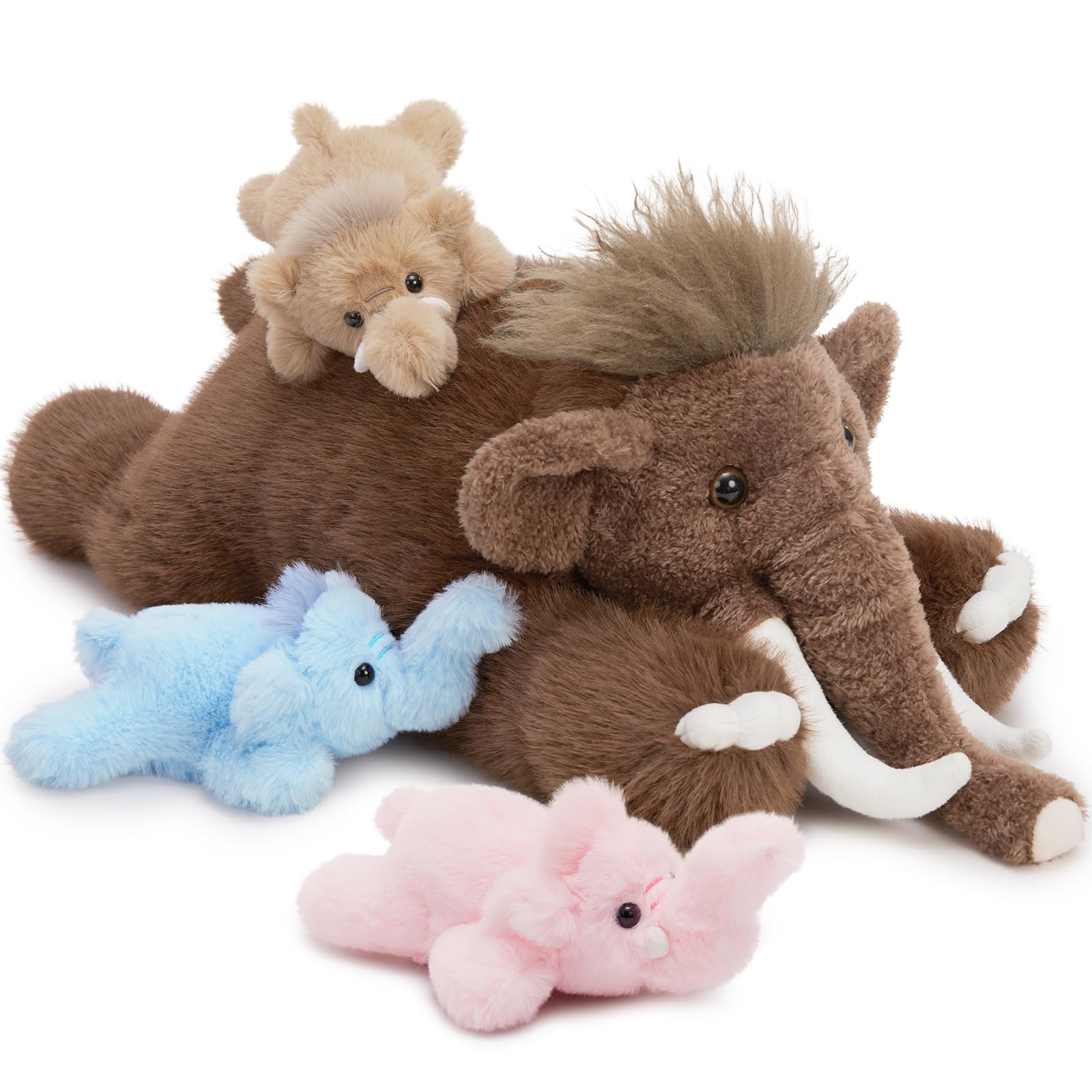 MorisMos 4 stücke Mammut Plüschtier Stofftier XXL, 55cm groß Elefant Kuscheltier XXL mit 3 Babys im Bauch, weich Plüschelefant Geburtstag Weihnachten Geschenk für Baby Kinder