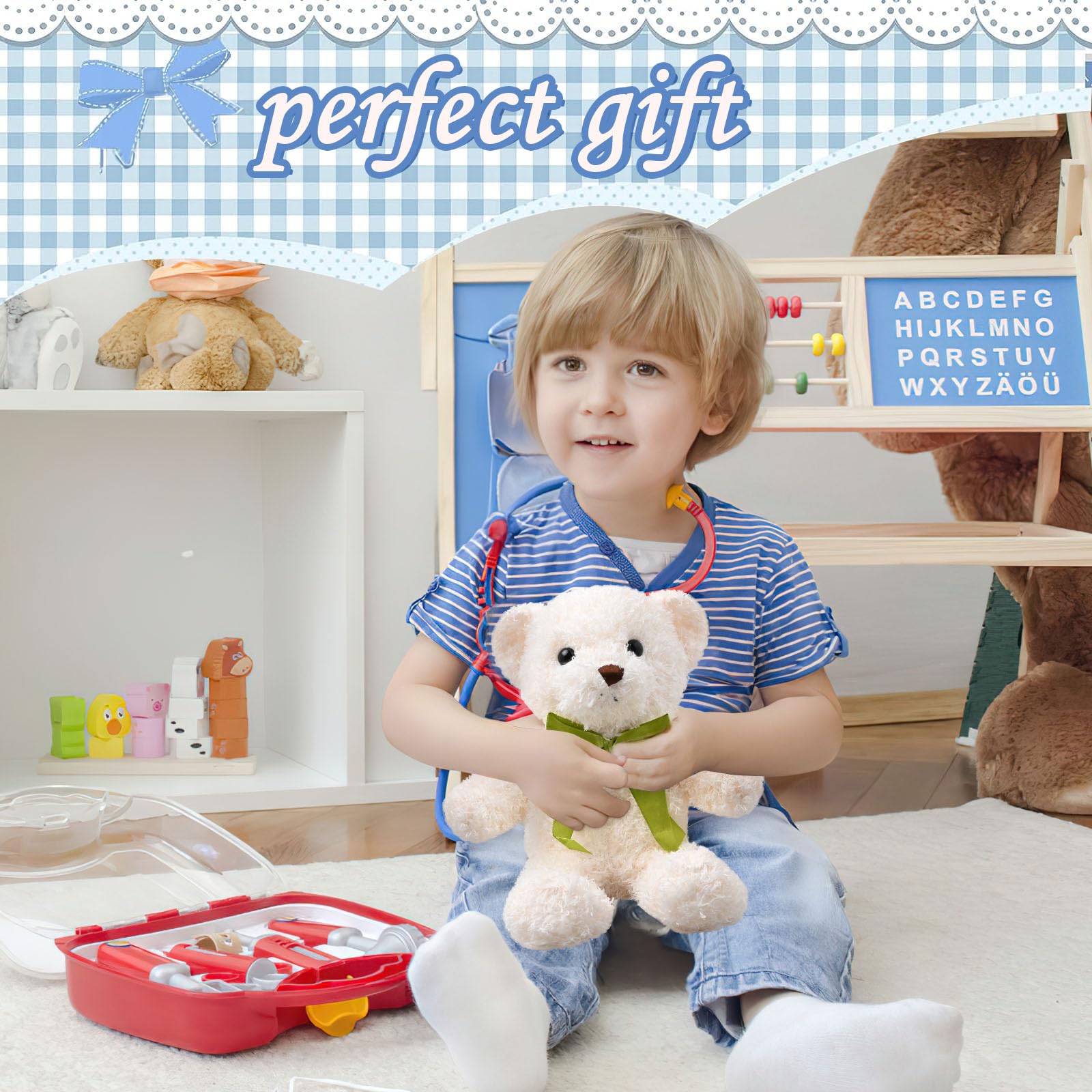 LYCN 15 Pack Kleine Teddybären, 25 cm Plüschbär Spielzeug, Niedliche Weiche Bären Stofftiere mit Schleifen für Abschlussfeier, Geburtstag, Hochzeit, Weiß, Braun (25cm)
