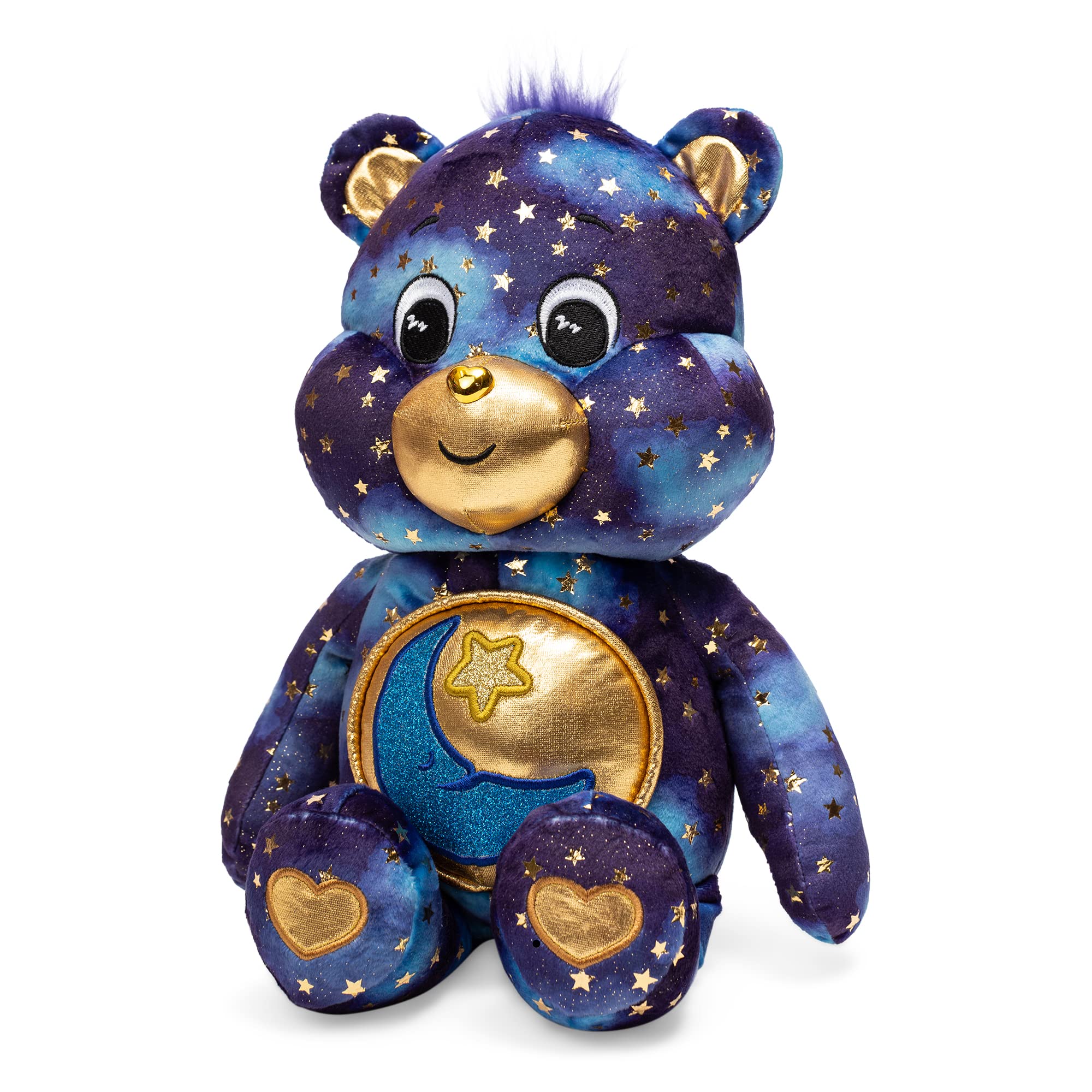 Care Bears - Basic Fun Limited Edition Bedtime Bear 35 cm Plüsch – Leuchtendes Bauchabzeichen – Sammler-Bär in sattem Blau mit goldenen Akzenten – Kuscheltier Geschenk für Kinder & Sammler