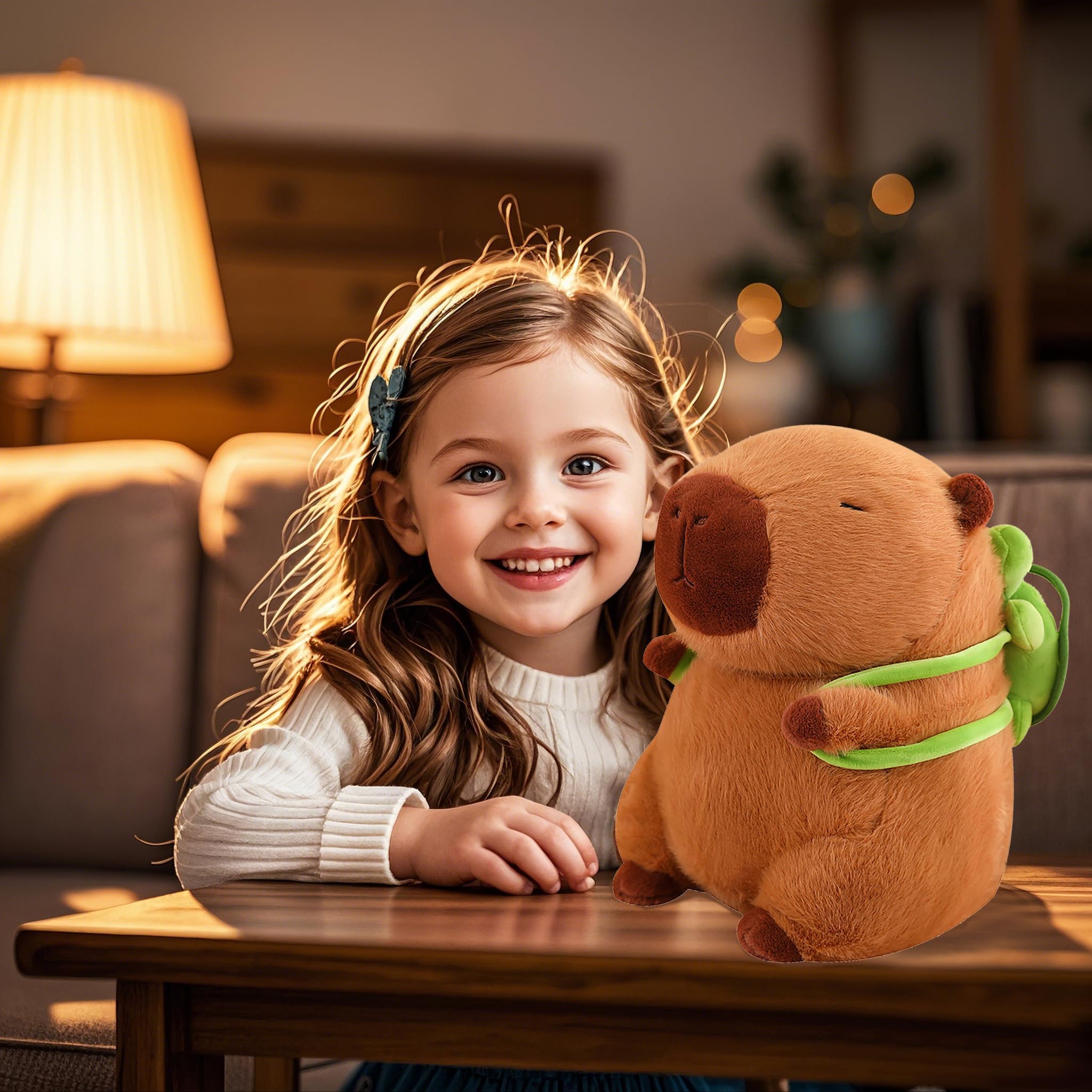 SHUOHONG Niedlichen Capybara Plushies, Wasserschwein Plüschtier mit Schildkrötenrucksack, Simulation Tier Capybara Puppen, Süße Kuscheltiere, für Home Deko Kinder Geschenk
